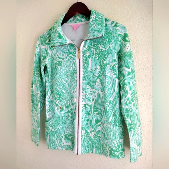 LILLY PULITZER Full Zip Bungle In The Jungle Print Leona Jacket Green - Picture 4 of 7